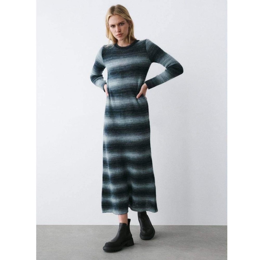 NWT Zara Woman Long Stripped Knit Dress Size S Small